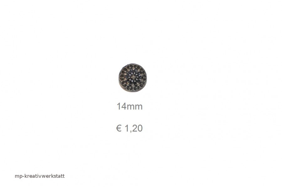 1 Stk Dirndlknopf Halbkugel Blumenornament  altsilber  14mm